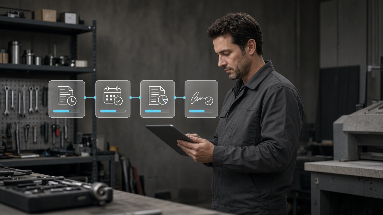 Tecnico sul campo usa una piattaforma operativa da tablet